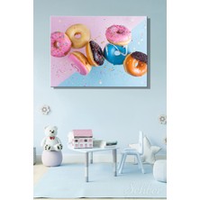 Şehber Pembe ve Mavi Pastel Tonlarda Şekerlemelerle Süslenmiş Donut'lar Yatay Kanvas Tablo 4003