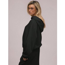 Unisex Kadın Erkek Macklin Sport Minimal Yazı Baskılı Oversize 3 Iplik Kapüşonlu Sweatshirt ve Baggy Eşofman Altı