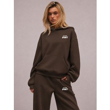 Unisex Kadın Erkek Macklin Sport Minimal Yazı Baskılı Oversize 3 Iplik Kapüşonlu Sweatshirt ve Baggy Eşofman Altı