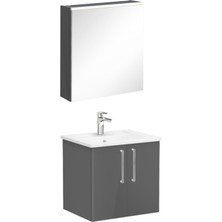 VitrA 72161 Root Flat Banyo Dolabı Seti, Lavabo Bataryası ve Ara Musluk Dahil, 60 cm, LED Aydınlatmalı, 2 Kapaklı, Parlak Antrasit