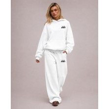 Unisex Kadın Erkek Macklin Sport Minimal Yazı Baskılı Oversize 3 Iplik Kapüşonlu Sweatshirt ve Baggy Eşofman Altı