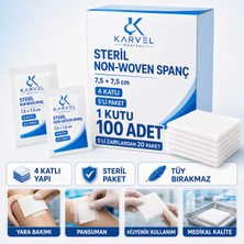 Karvel Medikal Steril Non-Woven Spanc 7,5 × 7,5 cm 4 Katlı – 5’li Steril Paket, 100 Adet