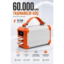 Matechno 60.000 Mah Powerbank 22.5W Hızlı Şarj 4 USB + 2 Type-C Çıkışlı Dahili Kablolu Dijital Göstergeli Taşıma Kulplu Taşınabilir Şarj Cihazı Powerbank Güç Bankası