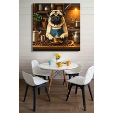 Şehzat Kare Kanvas Duvar Tablosu Koridor Kafe Veteriner Ofis Cafe Kahve Pişiren Barista Bulldog Pug
