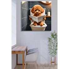 Şehzat Kare Kanvas Duvar Tablosu Banyo Koridor Kafe Veteriner Ofis Cafe Tuvalette Gazete Okuyan Köpek