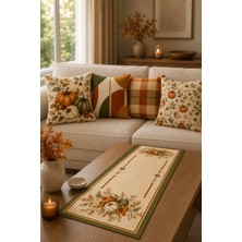 Elvoran Joy Sonbahar Balkabağı 4’lü Çift Taraf Baskılı Kırlent Kılıfı 43X43 cm + Runner 40X140 cm Dekoratif 5’li Set