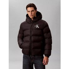 Calvin Klein Erkek Kapitoneli Kapüşonlu Su Tutmayan ve Nefes Alabilen Kumaş Ördek Tüyü Dolgulu Siyah Mont LV04RG513G-UB1