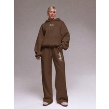 Unisex Kadın Erkek Tasarım Macklin  Yazı Baskılı Oversize 3 Iplik Kapüşonlu Sweatshirt ve Baggy Eşofman Altı