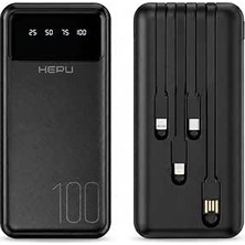 Hepu HP-TP04S Titan Series Powerbank – 10.000 Mah 4 Entegre Kablolu, Dijital Göstergeli Hızlı Şarj Destekli Siyah