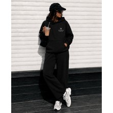 Macklin Unisex Kadın Erkek Movement Baskılı Oversize 3 Iplik Kapüşonlu Sweatshirt ve Baggy Eşofman Altı