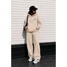 Macklin Unisex Kadın Erkek Movement Baskılı Oversize 3 Iplik Kapüşonlu Sweatshirt ve Baggy Eşofman Altı