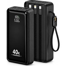 Hepu HP-AP11 Armor Series 40.000 Mah Dahili Kablolu Qualcomm Quick Charge 3.0 Dijital Ekranlı Hızlı Şarj Powerbank - Siyah