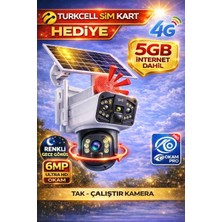 O-kam 3915 4G 6MP Dual Lens Güneş Panelli Solar Sirenli Güvenlik Kamerası Turkcel Sim Kart Dahil