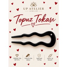 Up Atelier Zirkon Taş Detaylı Kemik Topuz Tokası 12CM Handmade