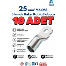 Sutem 25MM M6/m8 Skp Sıkmalı Bakır Kablo Pabucu - 10'lu Paket