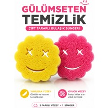 Miraluni Çift Taraflı Gülen Yüz Bulaşık Süngeri Yumuşak ve Ovucu Yüzey Mutfak Temizlik Süngeri