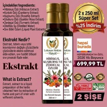 2 x 250 ml Hibiskus, Kuşburnu ve Zerdeçal Özleri Sıvı Ekstrakt Karışımı Lokman Hekim Hayat