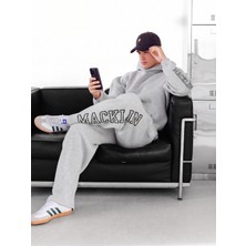 Unisex Kadın Erkek Macklin Yazı Kol ve Paça Baskılı Oversize 3 Iplik Kapüşonlu Sweatshirt ve Baggy Eşofman Altı
