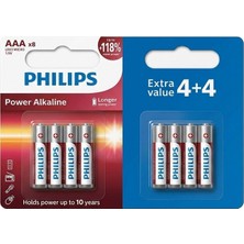 Philips Power Alkaline LR03P8BP/10 1.5V Aaa Ince Kalem Pil (4+4) 8'li Paket