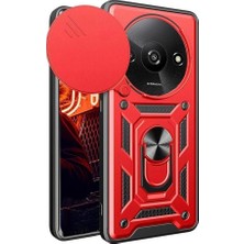 Zamerya Redmi A3 4g Kılıf Pars Lens Yüzüklü Silikon - Kırmızı