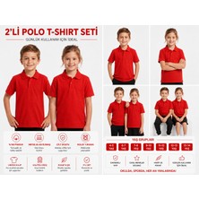 Secret Touch 2'li Paket Çocuk Kız Erkek %100 Pamuk Kısa Kollu Polo Yaka Okul Tişörtü