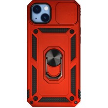 Zamerya Iphone 14 Plus Kılıf Pars Lens Yüzüklü Silikon - Kırmızı