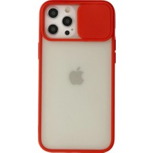 Zamerya Iphone 12 Pro Max Kılıf Palm Buzlu Kamera Sürgülü Silikon - Kırmızı
