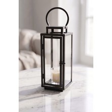 Desen Dekorasyon Cam Panelli 45 cm Metal Mumluk Fener - Askılı Dikdörtgen Dekoratif Şamdan