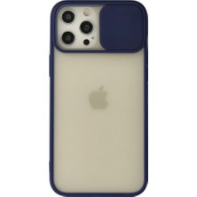 Zamerya Iphone 12 Pro Max Kılıf Palm Buzlu Kamera Sürgülü Silikon - Lacivert