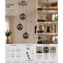 AVİZE 3'lü Sarkıt Avize 25 cm Füme Kapalı Top Camlı Krom Huni Detaylı Modern Avize