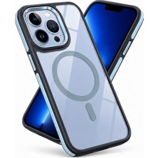 CoverZone  iPhone 13 Pro Max ile Uyumlu Prismguard Magsafe Şeffaf Kılıf, Parlak Cam Görünümlü Arka Yüzey, Manyetik Halkalı, Kamera Korumalı, Darbe Emici Telefon Kılıfı Mavi
