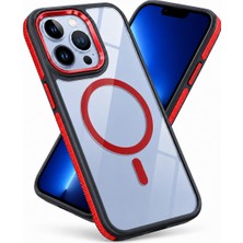 CoverZone  iPhone 12 Pro ile Uyumlu Prismguard Magsafe Şeffaf Kılıf, Parlak Cam Görünümlü Arka Yüzey, Manyetik Halkalı, Kamera Korumalı, Darbe Emici Telefon Kılıfı Kırmızı