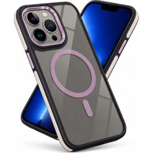 CoverZone  iPhone 13 Pro ile Uyumlu Prismguard Magsafe Şeffaf Kılıf, Parlak Cam Görünümlü Arka Yüzey, Manyetik Halkalı, Kamera Korumalı, Darbe Emici Telefon Kılıfı Pembe
