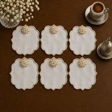 Lena Maison 6 Adet Inci Broşlu Ekru Nakışlı Kokteyl & Kahve Sunum Peçetesi