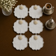 Lena Maison 6 Adet Inci Broşlu Gümüş Nakışlı Kokteyl & Kahve Sunum Peçetesi