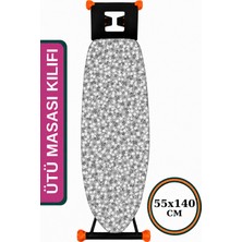 Asev Home Keçeli Ütü Masası Kılıfı 55X140 cm Ipli Masaya Göre Ayarlanabilir Çıtır Çiçek Gri