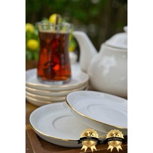 Heda Porselen Rüya Altın Yaldız 12 cm Kırık Beyaz Çay Tabağı 6'lı Porselen ile Sofralarınıza Zarafet