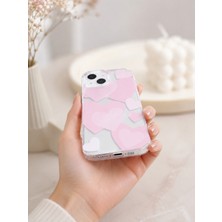 Iphone 13 - 14  Uyumlu Pink Love Pembe Kalp Desenli Şeffaf Premium Telefon Kılıfı