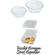 Kittiwake Home Life 2 Boy Kare ve 2 Boy Yuvarlak Esnek Streç Saklama Kapağı - 4’lü Silikon Borcam Kapağı Seti