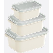 Dünya Plastik 3 Parça Easy Keep Dikdörtgen Set ( 500 x 1000 x 2000 ml ) Dikdörtgen Kapaklı Saklama Kabı 3 Parça Krem Renk Set