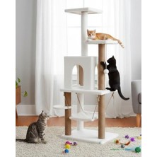 AKS Beyaz Renkli Salıncaklı Kedi Tırmalama Oyun Evi