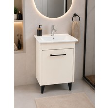 Akademik Mimarlık Lavabolu Banyo Dolabı High Gloss Kapak , Parlak Krem Renk