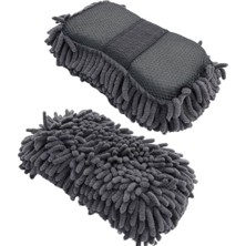 AKS Premium Mikrofiber Araba Yıkama Süngeri – Bir Yüzü Makarna, Diğer Yüzü Mop Bezi Gri 1 Adet