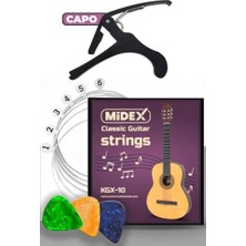 AKS Midex KGX-10C Klasik Gitar Teli Takımı Pena ve Kapo (Capo) Seti
