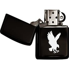 AKS Kartal Tasarımlı Siyah Benzinli Metal Çakmak