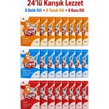 Enjoy Kedi Yaş Mama 85 gr – 24’lü Karışık Lezzet Paket (8 Tavuk + 8 Balık + 8 Kuzu)