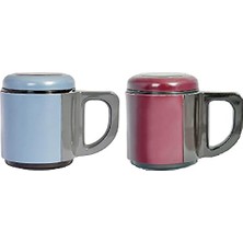 AKS Andoutdoor AND430 Içi Çelik Dışı Plastik Kupa Mug, Kırmızı/ Mavi, 500 Mg
