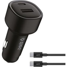 AKS Smartcharger Duo Pd 48W Araç Hızlı Şarj Aleti Usb-C+Usb-A - Usb-C-Usb-C 3A Kablo Siyah 2CKP02CS