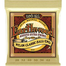 AKS Ernie Ball Earthwood Halk Akustik Gitar Telleri Naylon, Şeffaf, Altın Renkli Ball Uçlu, 80/20 Bronz, Ölçü 28-42