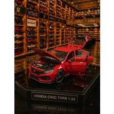 Oyuncak Sahili Honda Civic Typer Diecast Model Metal Araba 1.24 Honda Cıvıc Type R Kapıları Bagajı Motor Kaputu Aynaları Açılır Metalic Kırmızı